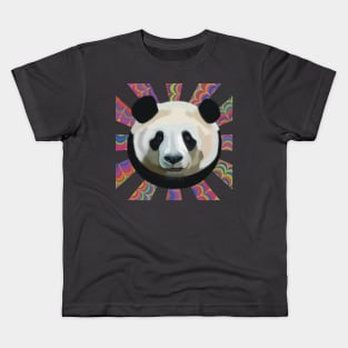 Striking Panda bear on Psychedelic patterned sun rays Kids T-Shirt